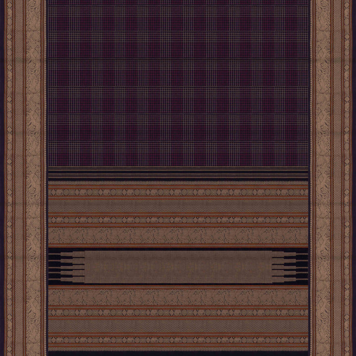 Pallu of Handwoven Checks Kanjivaram Cotton Saree