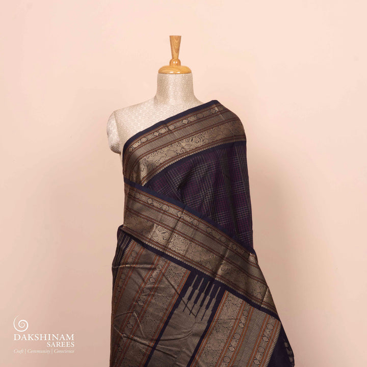 Pleats/body of  Handwoven Checks Kanjivaram Cotton Saree