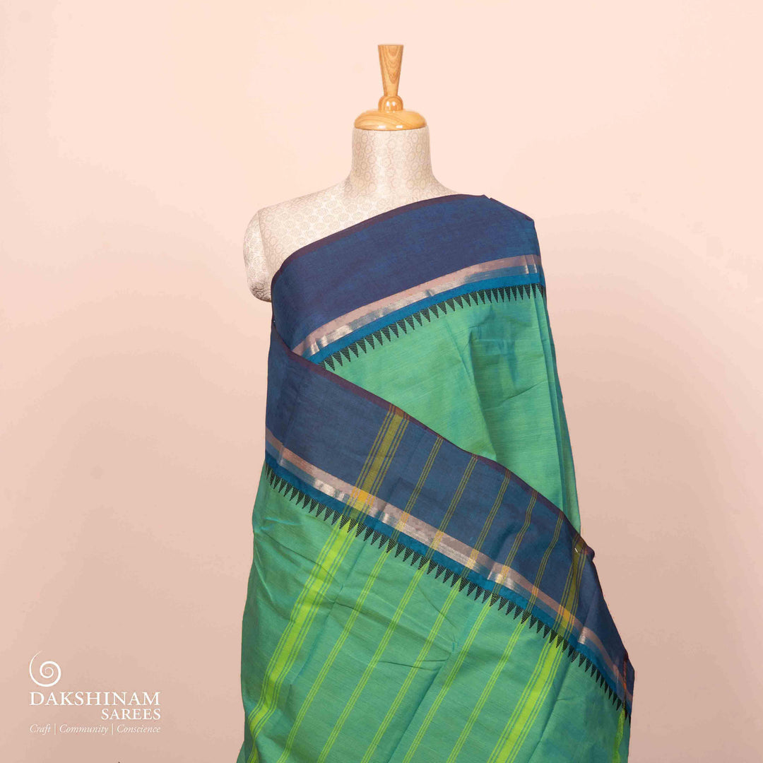 Pleats/body of Handwoven Ganga Jamuna border Chettinad Cotton Saree