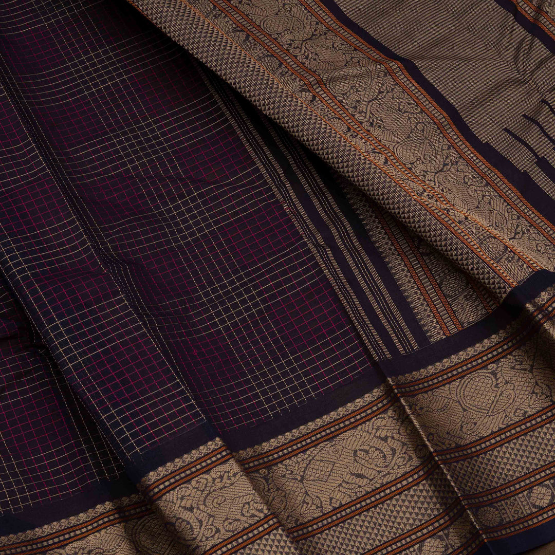 Body design of  Handwoven Checks Kanjivaram Cotton Saree