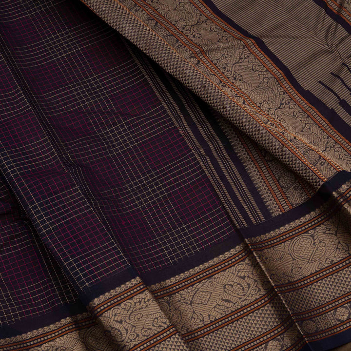 Body design of  Handwoven Checks Kanjivaram Cotton Saree