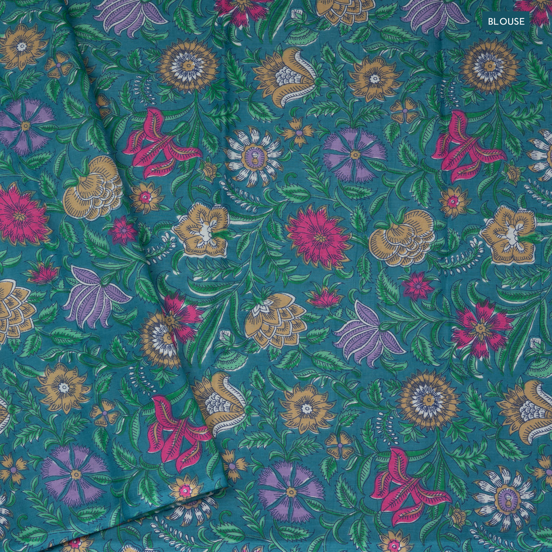 Blouse of Handwoven Green with Ganga Jamuna border Chettinad Cotton Saree