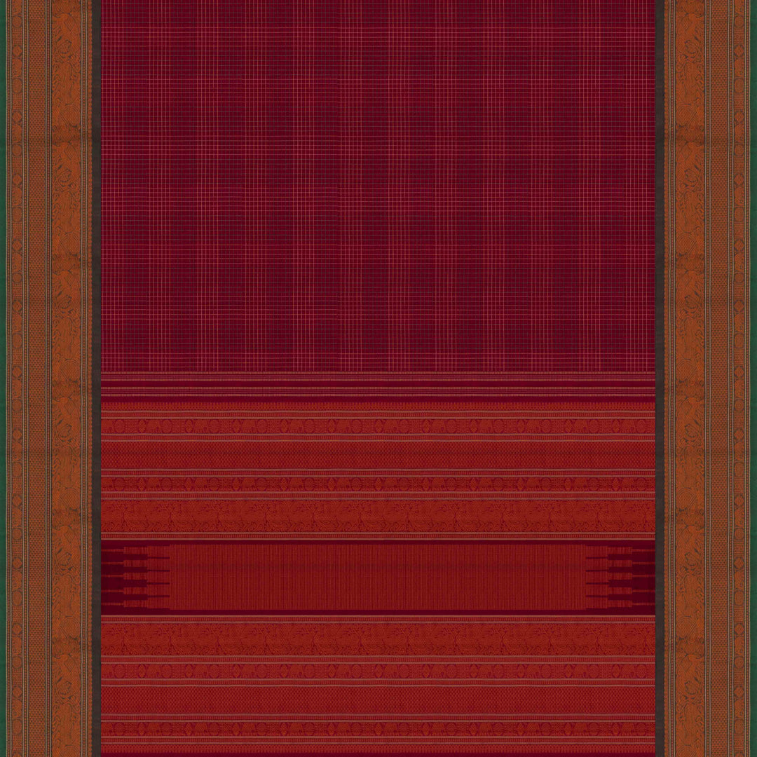 Pallu  of Handwoven  Checks Kanjivaram Cotton Saree