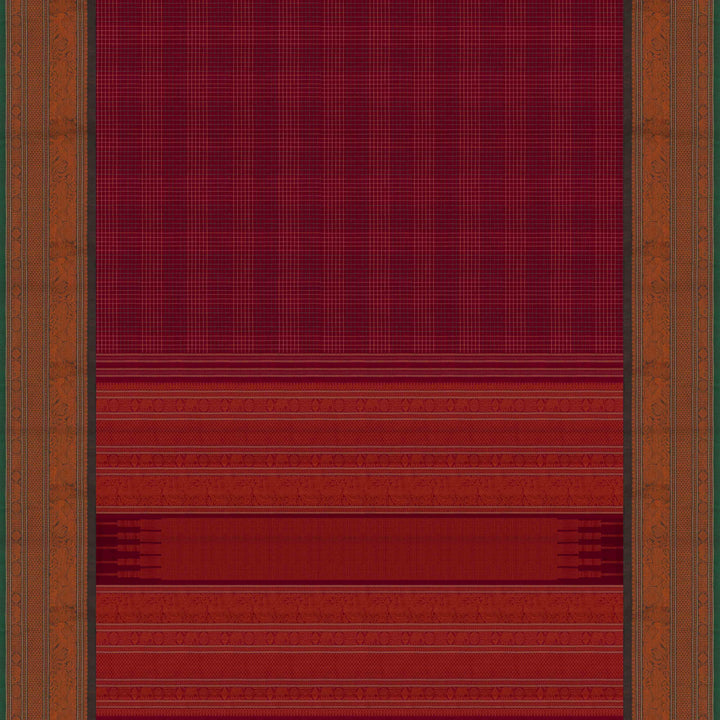 Pallu  of Handwoven  Checks Kanjivaram Cotton Saree