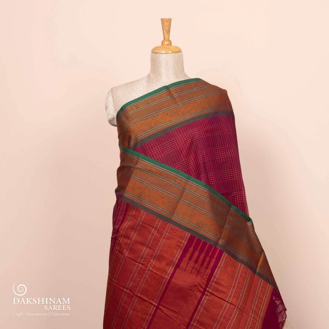 Pleats/body of Handwoven  Checks Kanjivaram Cotton Saree