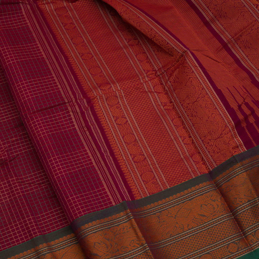 Closeup of Handwoven  Checks Kanjivaram Cotton Saree