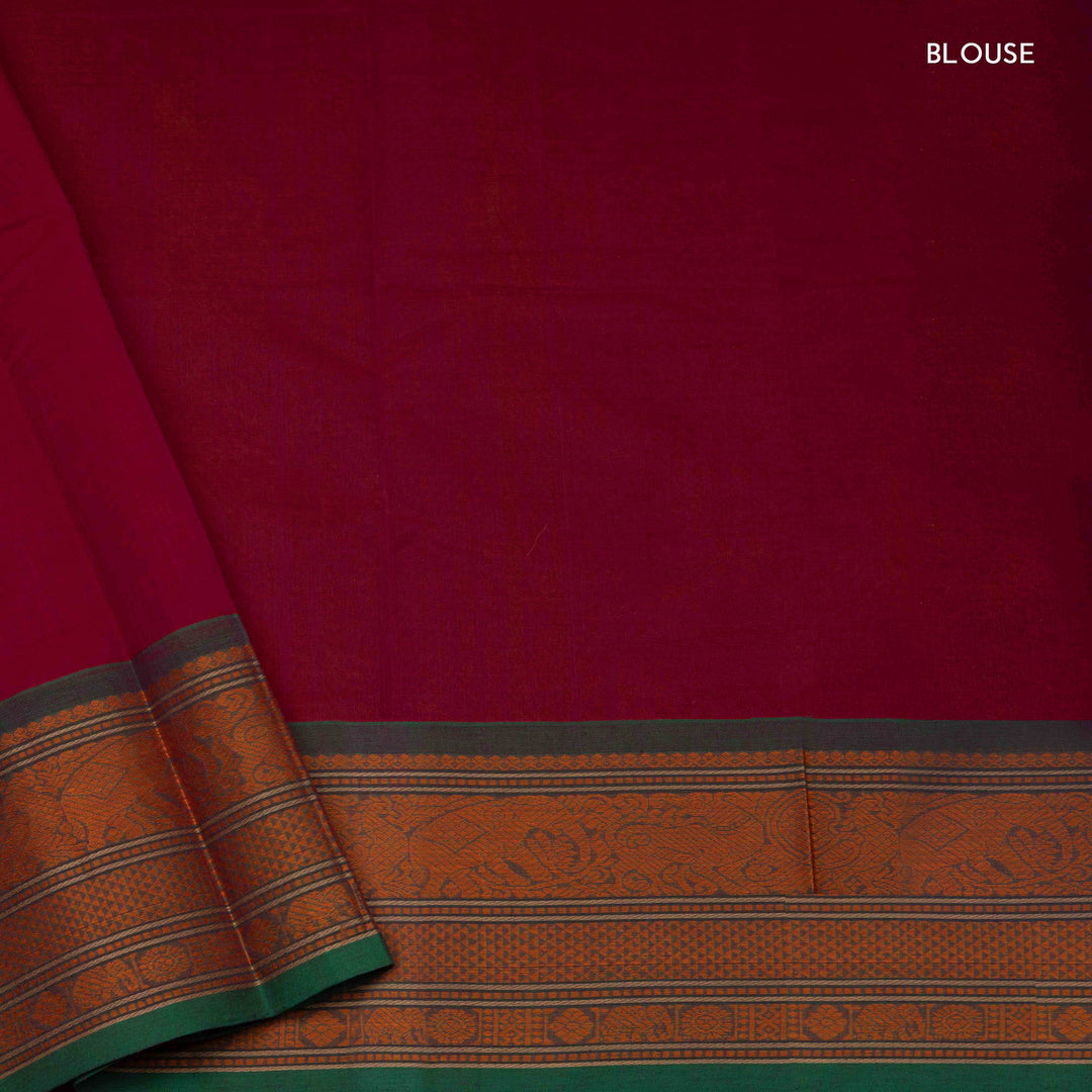 Blouse of Handwoven  Checks Kanjivaram Cotton Saree