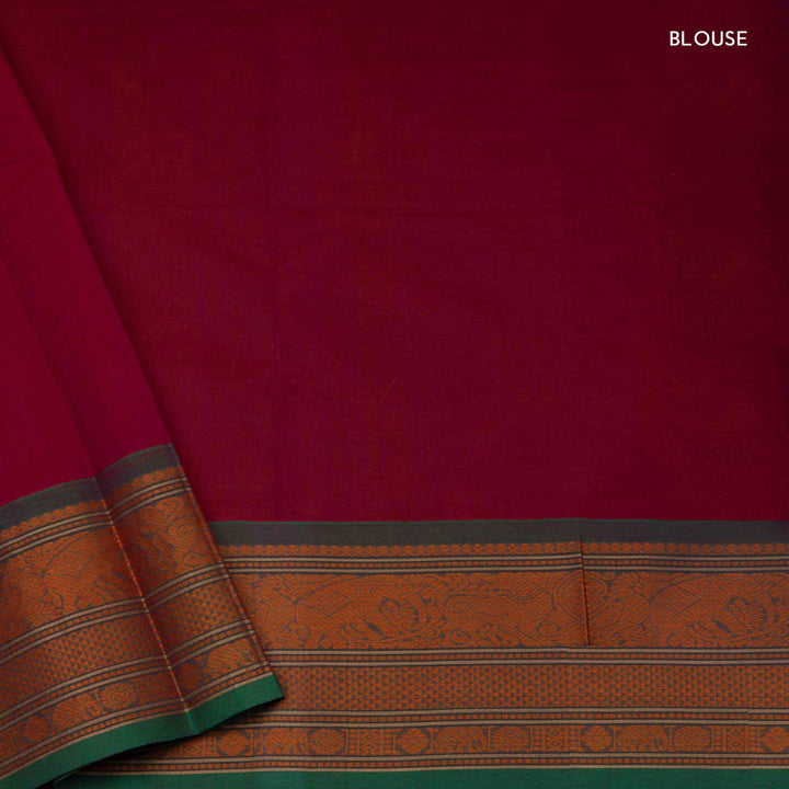 Blouse of Handwoven  Checks Kanjivaram Cotton Saree