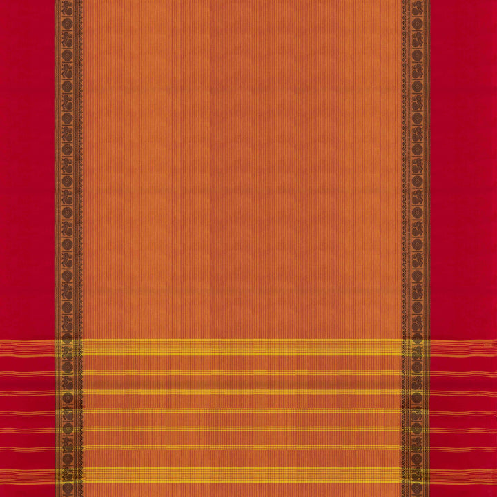 Pallu of Handwoven Orange with red border Chettinad Cotton Saree