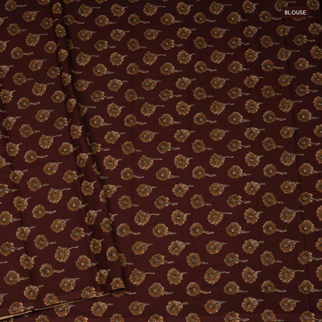 Blouse of Handwoven Orange with red border Chettinad Cotton Saree