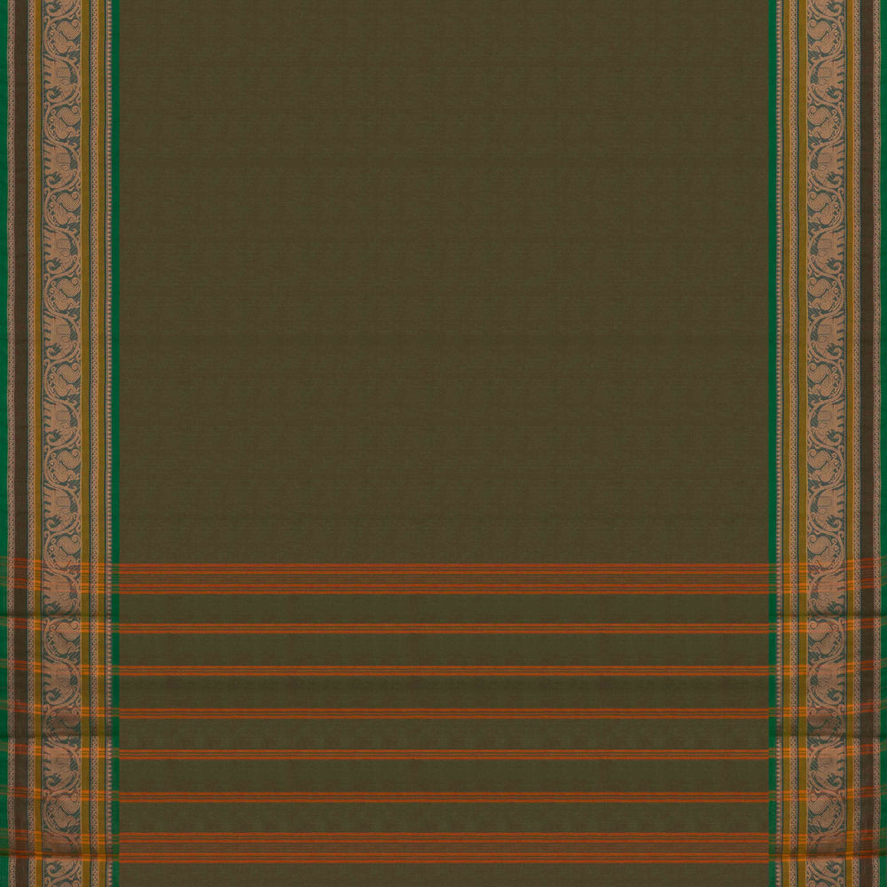 Pallu of Handwoven Green Chettinad Cotton Saree