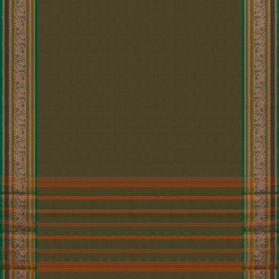 Pallu of Handwoven Green Chettinad Cotton Saree