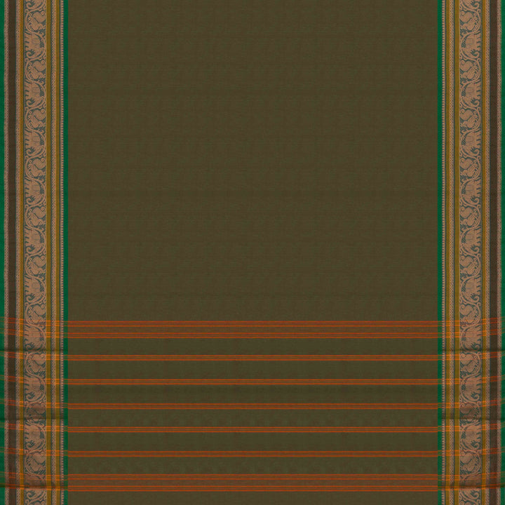 Pallu of Handwoven Green Chettinad Cotton Saree