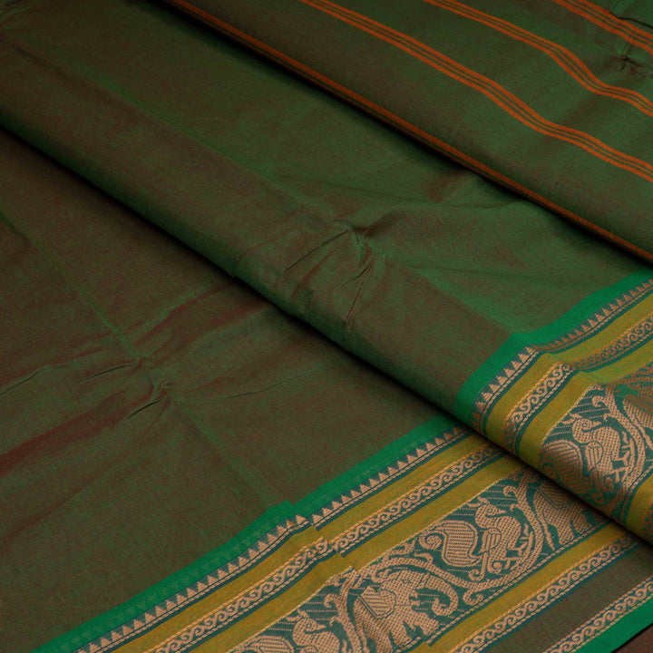 Closeup of Handwoven Green Chettinad Cotton Saree