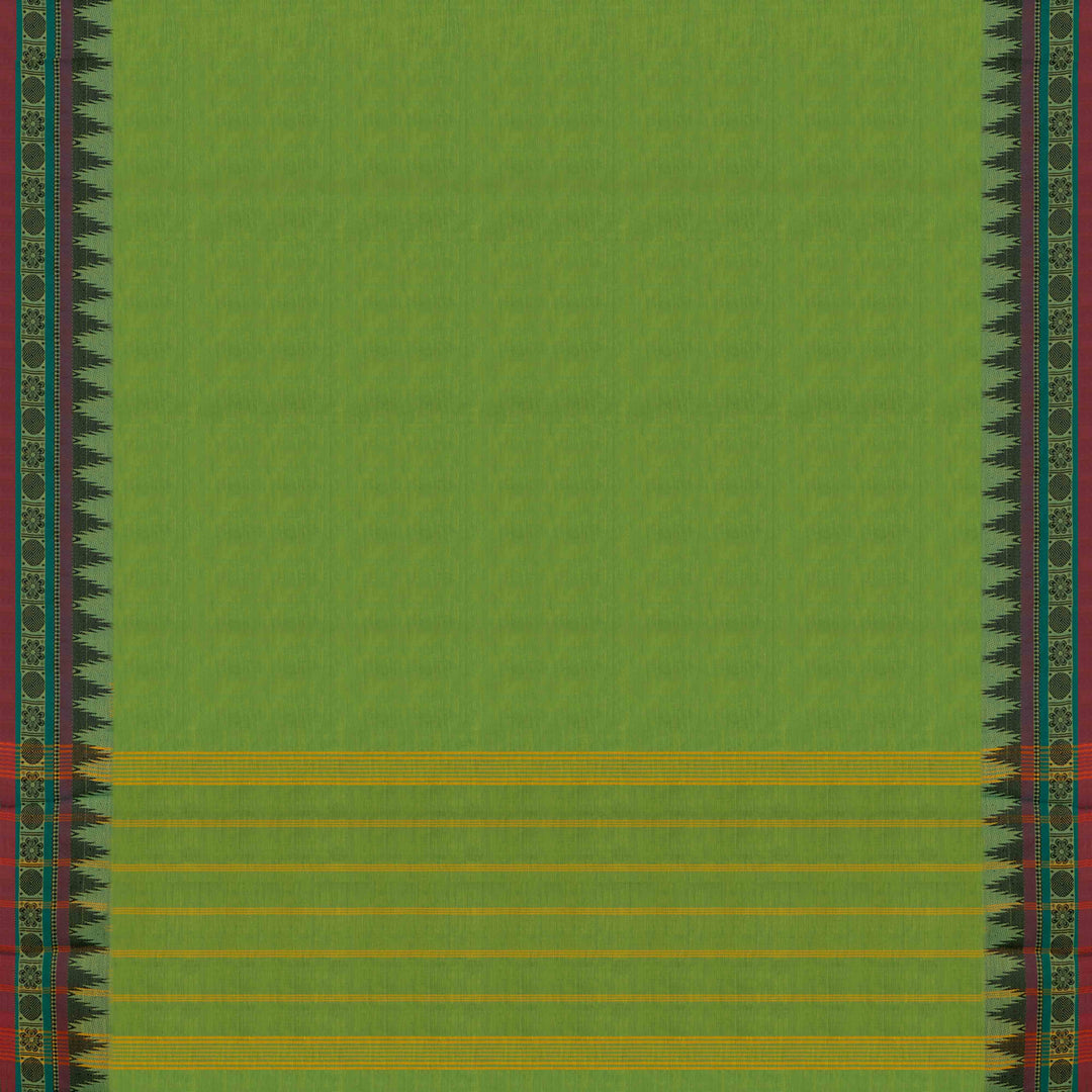 Pallu of Handwoven Lime Green Chettinad Cotton Saree