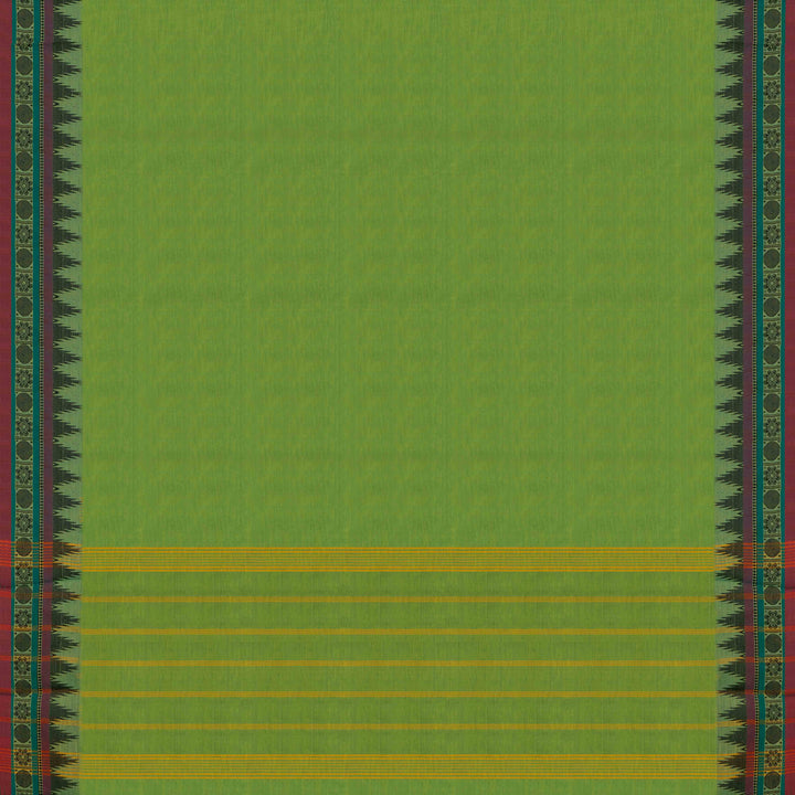 Pallu of Handwoven Lime Green Chettinad Cotton Saree