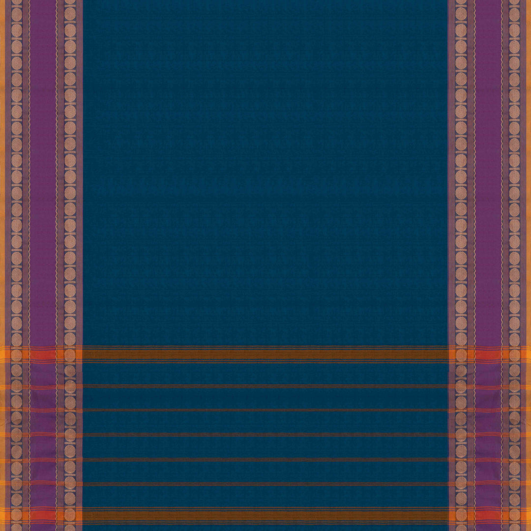 Pallu of Handwoven Blue with Purple Chettinad Cotton Saree