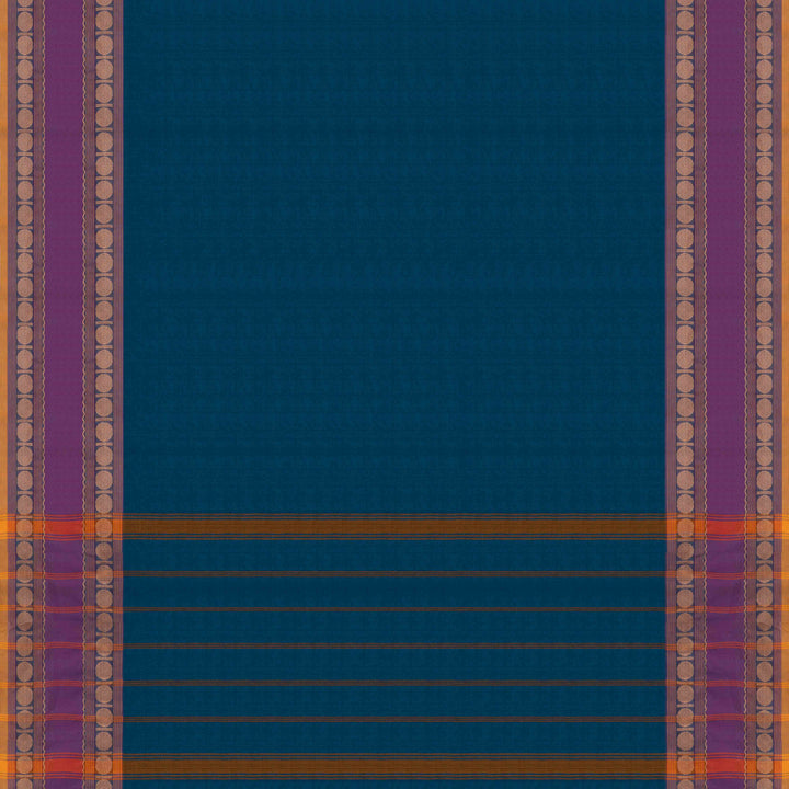 Pallu of Handwoven Blue with Purple Chettinad Cotton Saree