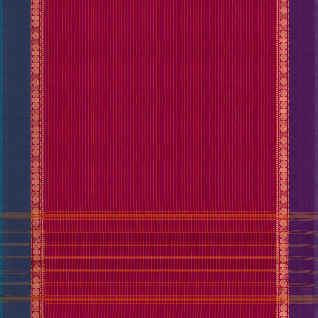 Pallu of Handwoven Pink with Ganga Jamuna border Chettinad Cotton Saree