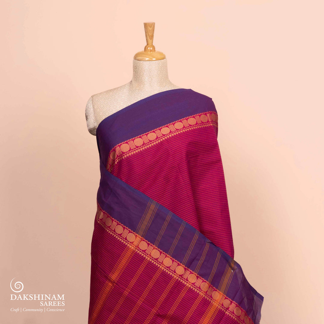 Pleats/body of Handwoven Pink with Ganga Jamuna border Chettinad Cotton Saree