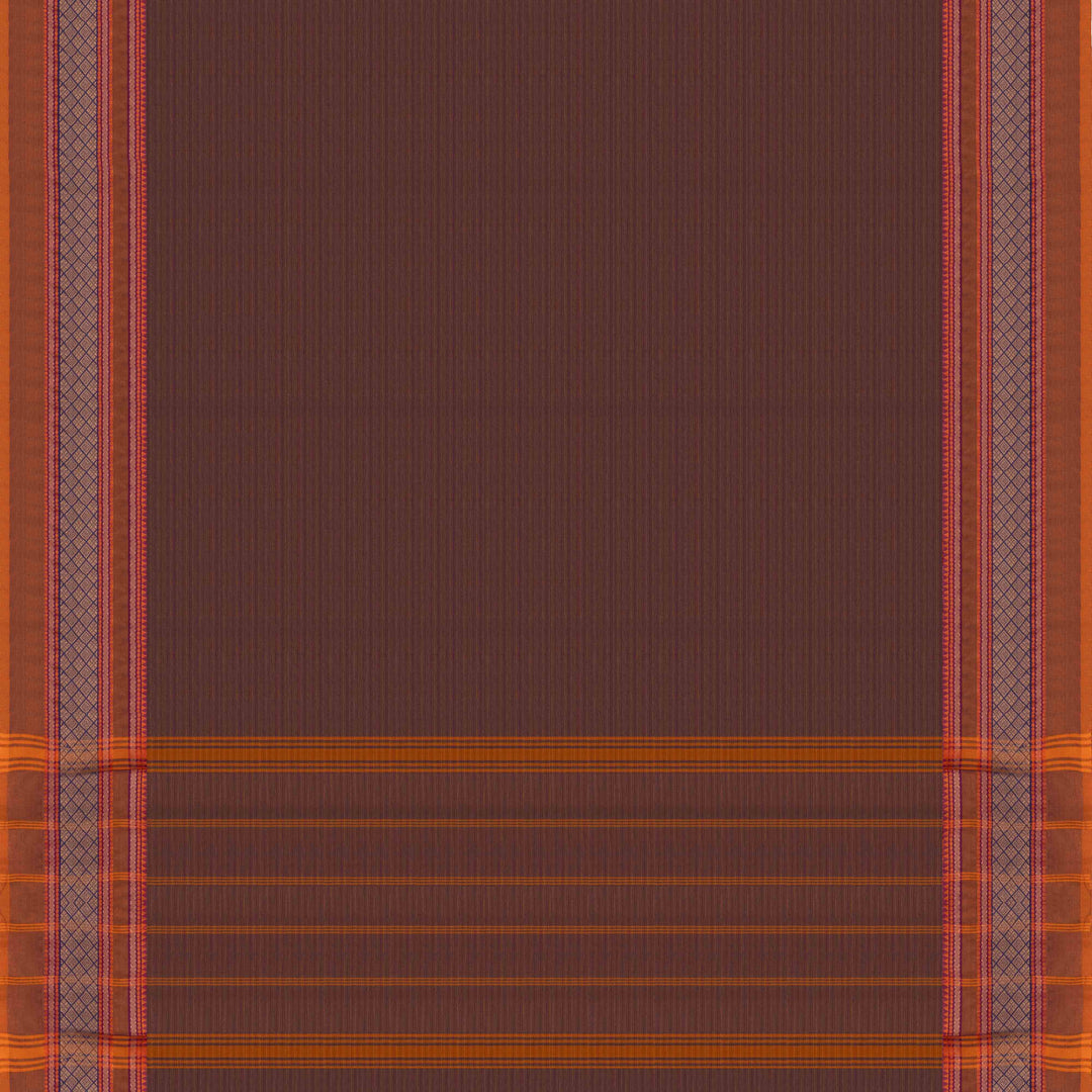 Pallu of Handwoven Grey with Orange border Chettinad Cotton Saree