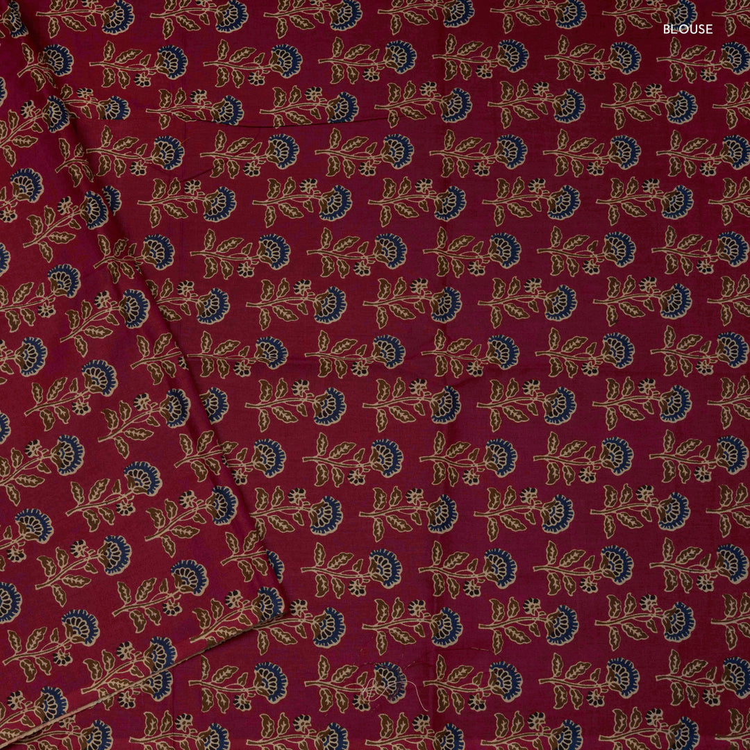 Blouse of Handwoven Grey with Orange border Chettinad Cotton Saree