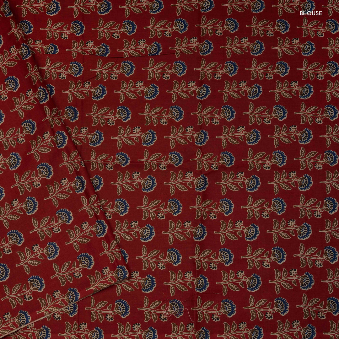 Blouse of Handwoven Grey with Orange border Chettinad Cotton Saree