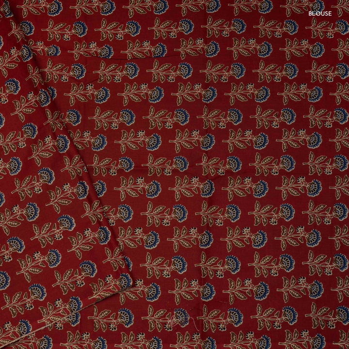 Blouse of Handwoven Grey with Orange border Chettinad Cotton Saree