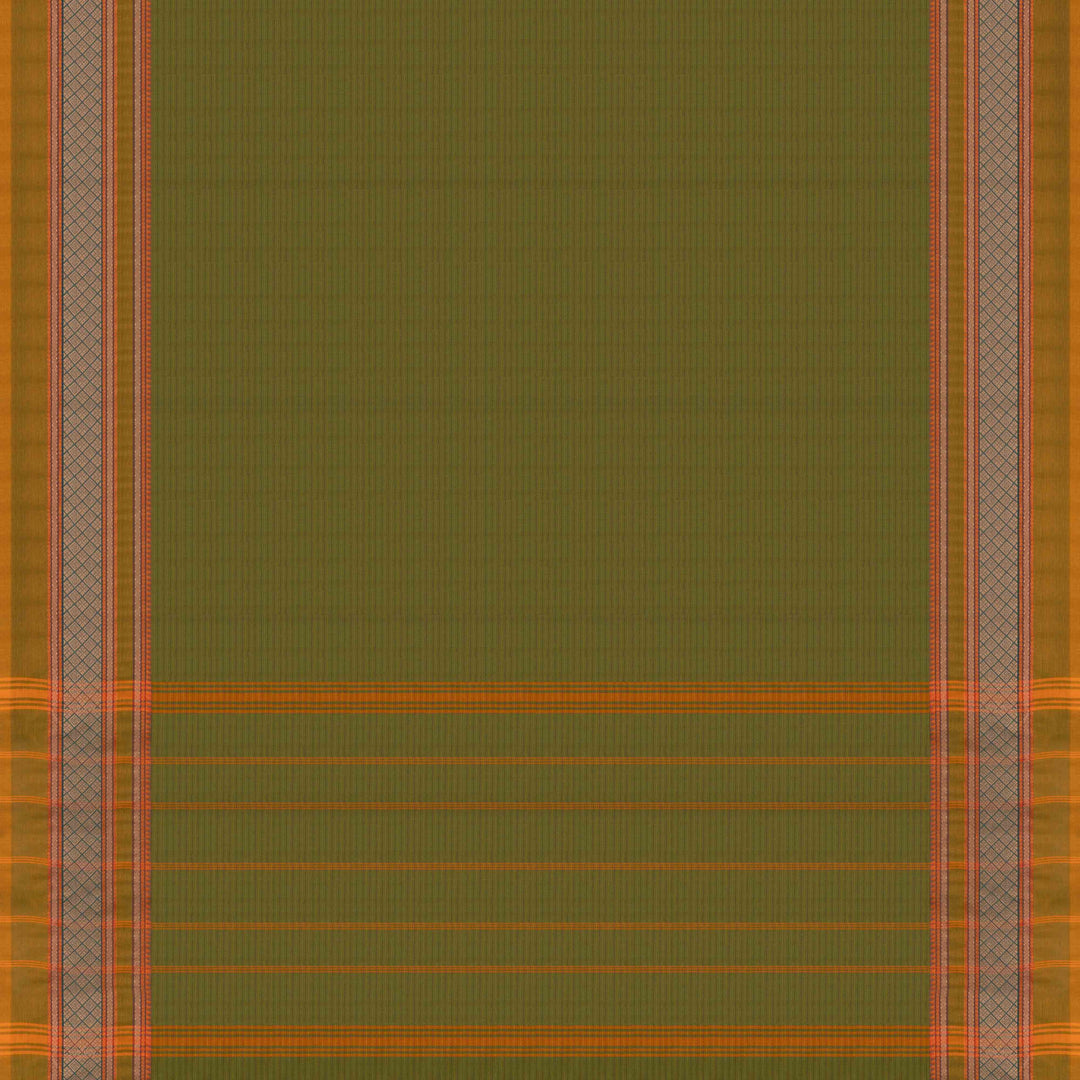 Pallu of Handwoven Green Chettinad Cotton Saree
