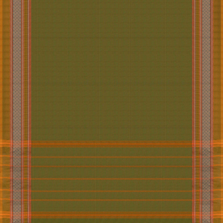 Pallu of Handwoven Green Chettinad Cotton Saree