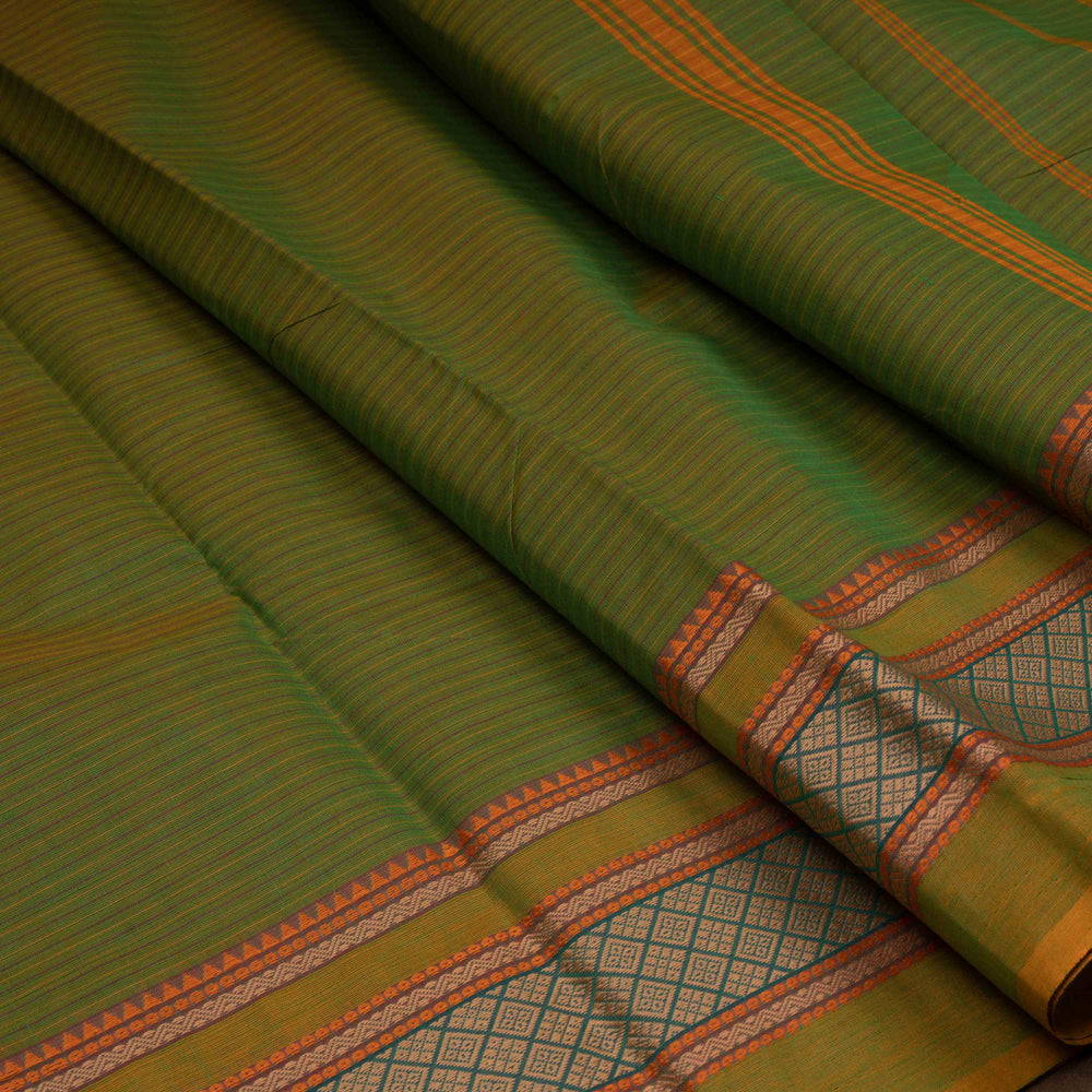 Closeup of Handwoven Green Chettinad Cotton Saree