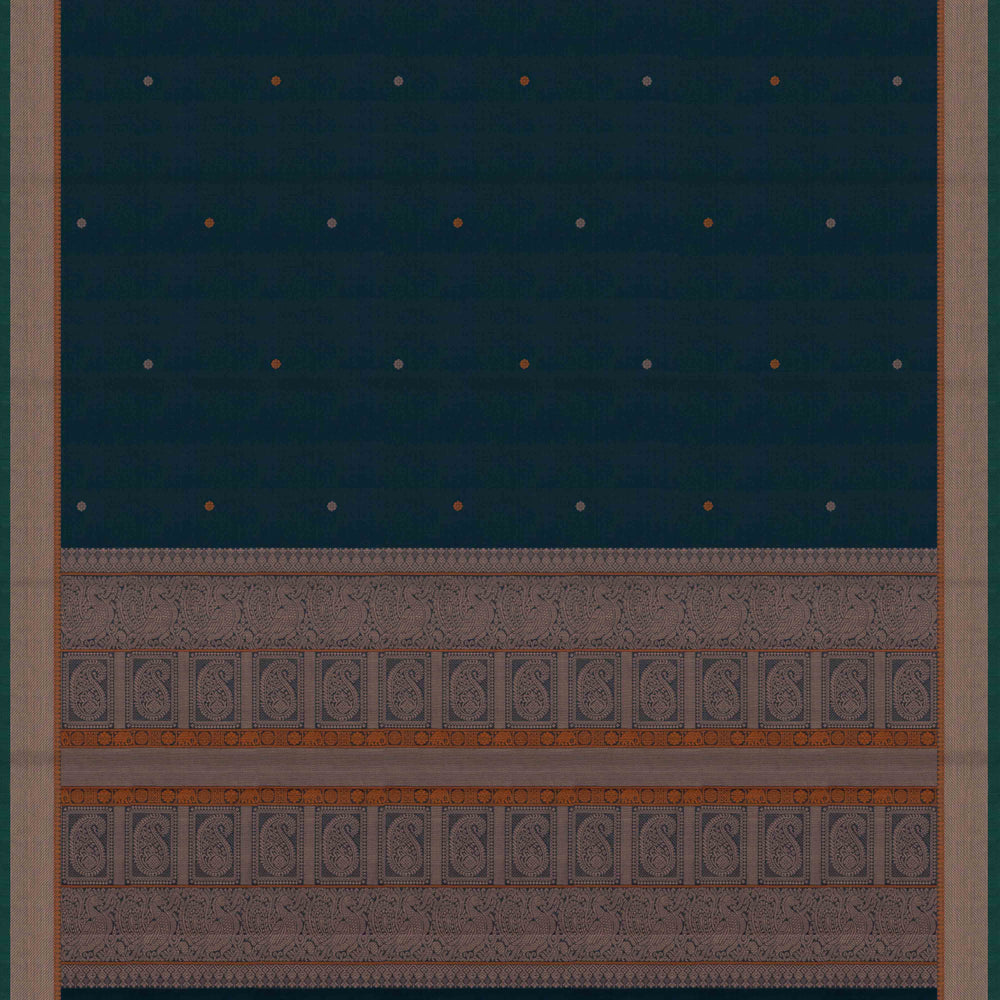 Pallu of Handwoven Blue Kanjivaram Cotton Saree