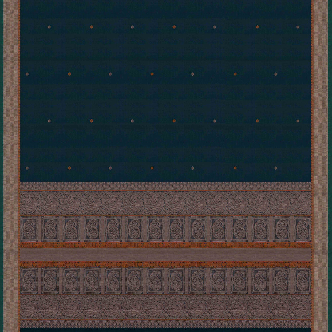Pallu of Handwoven Blue Kanjivaram Cotton Saree