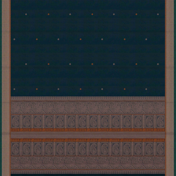 Pallu of Handwoven Blue Kanjivaram Cotton Saree