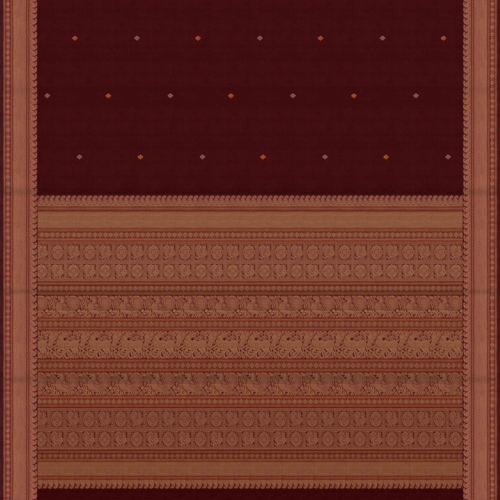 Pallu of Handwoven Maroon Kanjivaram Cotton Saree