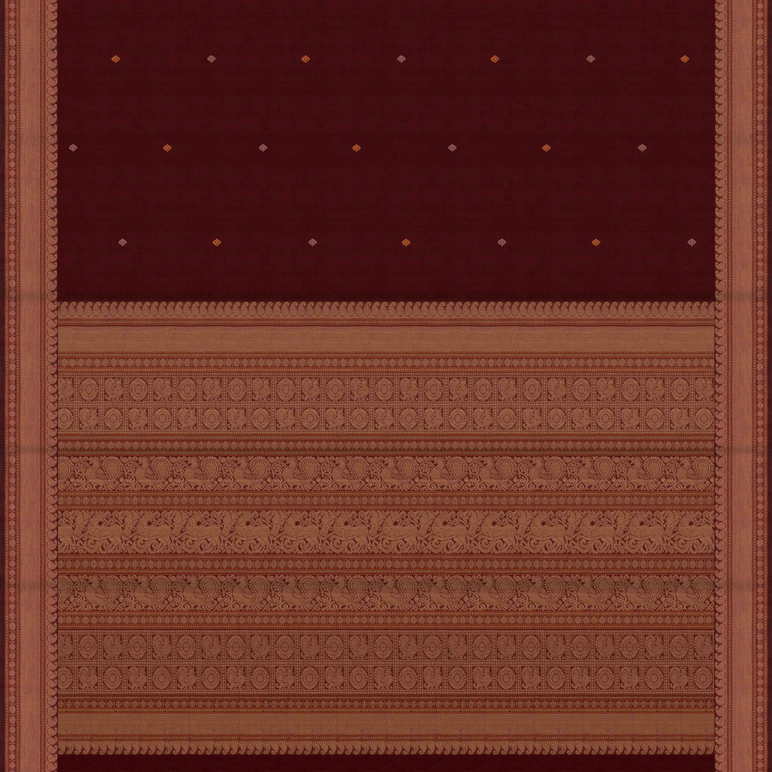 Pallu of Handwoven Maroon Kanjivaram Cotton Saree