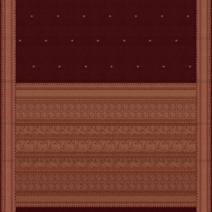 Pallu of Handwoven Maroon Kanjivaram Cotton Saree