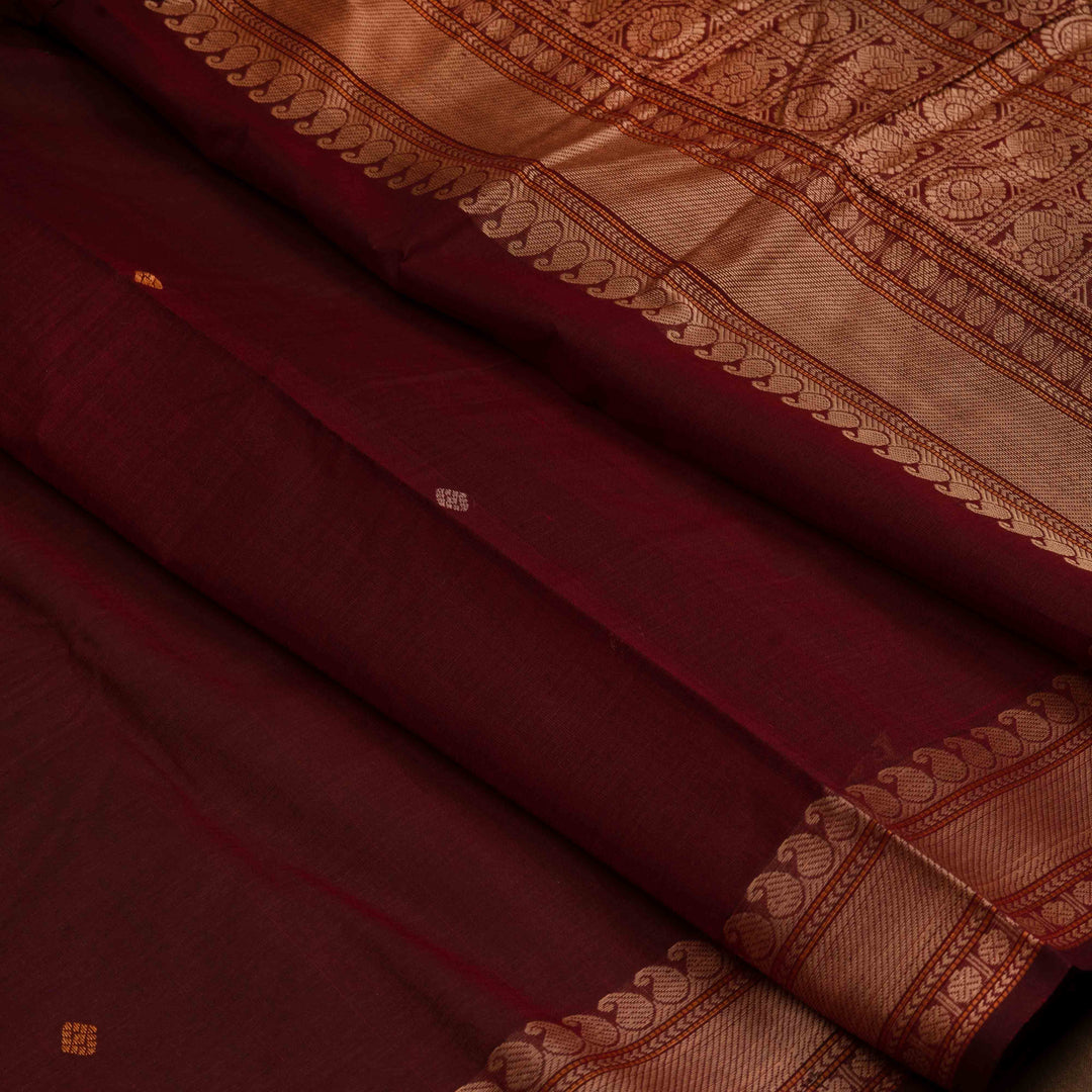 Closeup of Handwoven Maroon Kanjivaram Cotton Saree