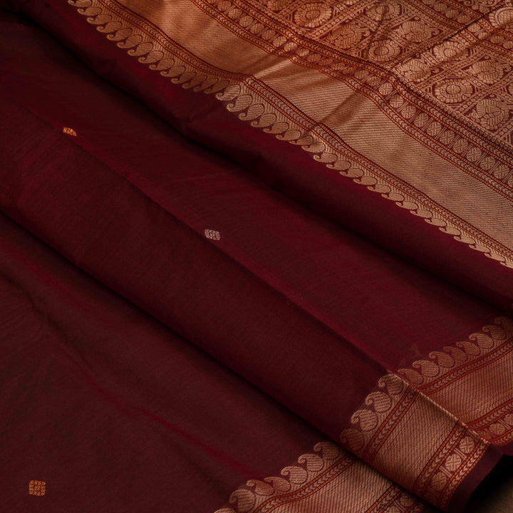 Closeup of Handwoven Maroon Kanjivaram Cotton Saree
