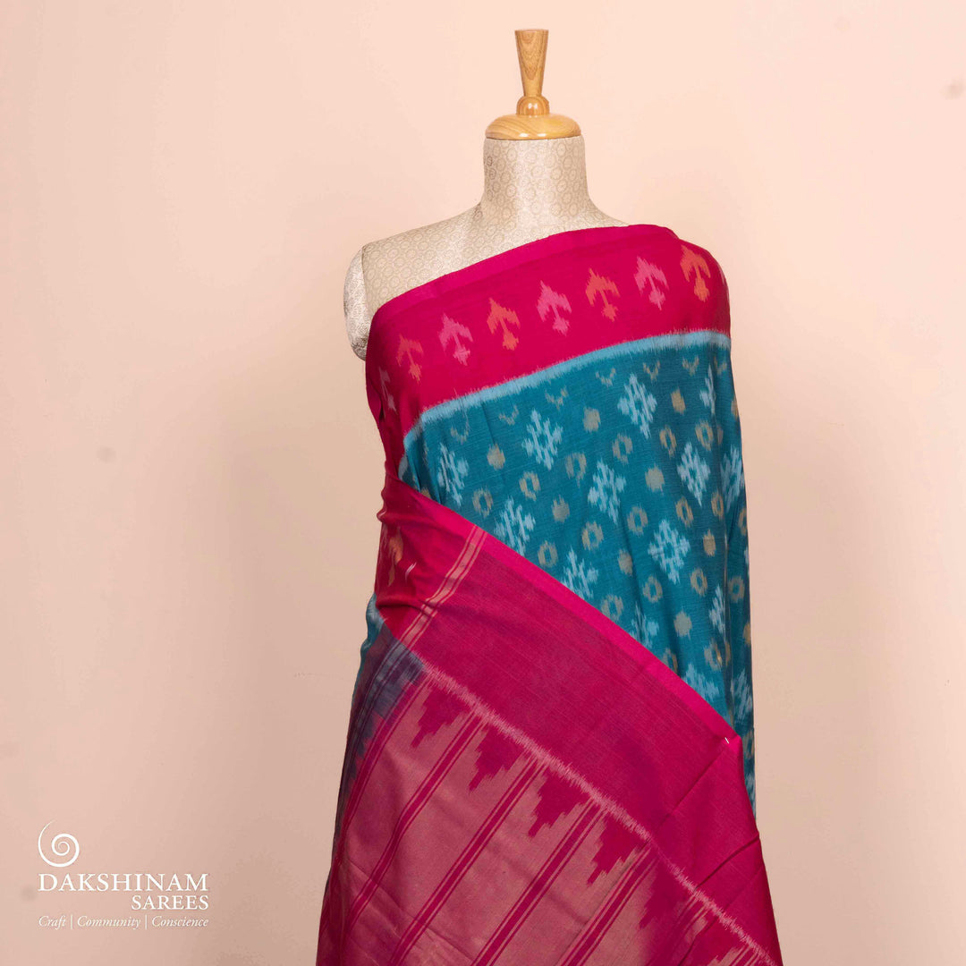 Pleats/body of Handwoven Ikat Cotton Saree