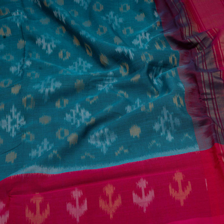 Closeup of Handwoven Ikat Cotton Saree