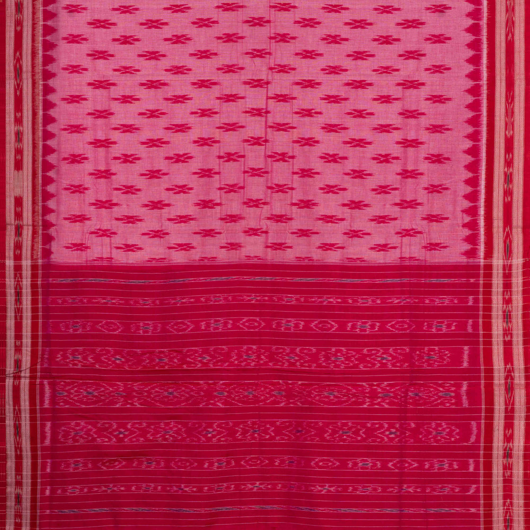 Pallu of Handwoven pink  ikkat cotton Saree