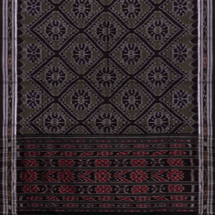 Pallu of Handwoven grey ikkat cotton Saree