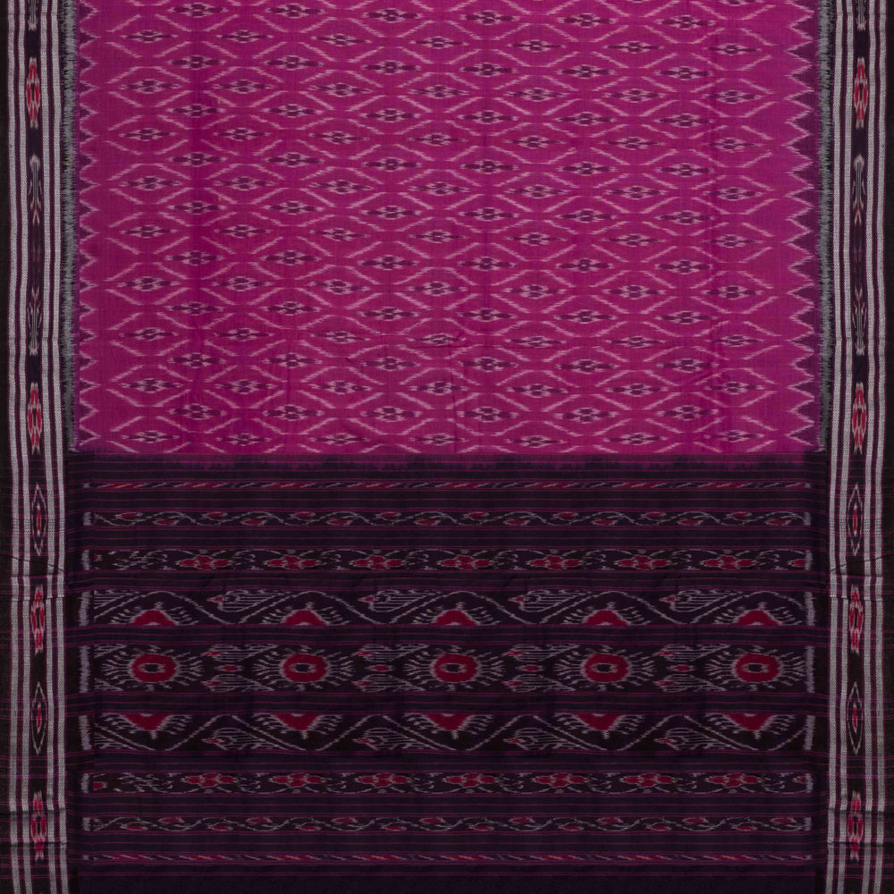 Pallu of Handwoven Pink with deep brown Ikat Cotton Saree