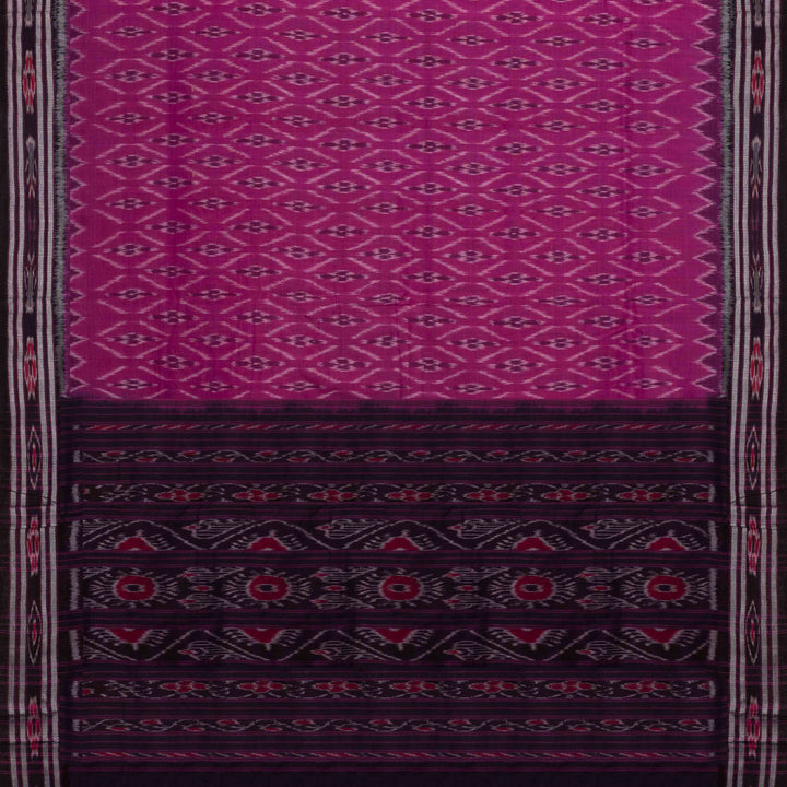 Pallu of Handwoven Pink with deep brown Ikat Cotton Saree
