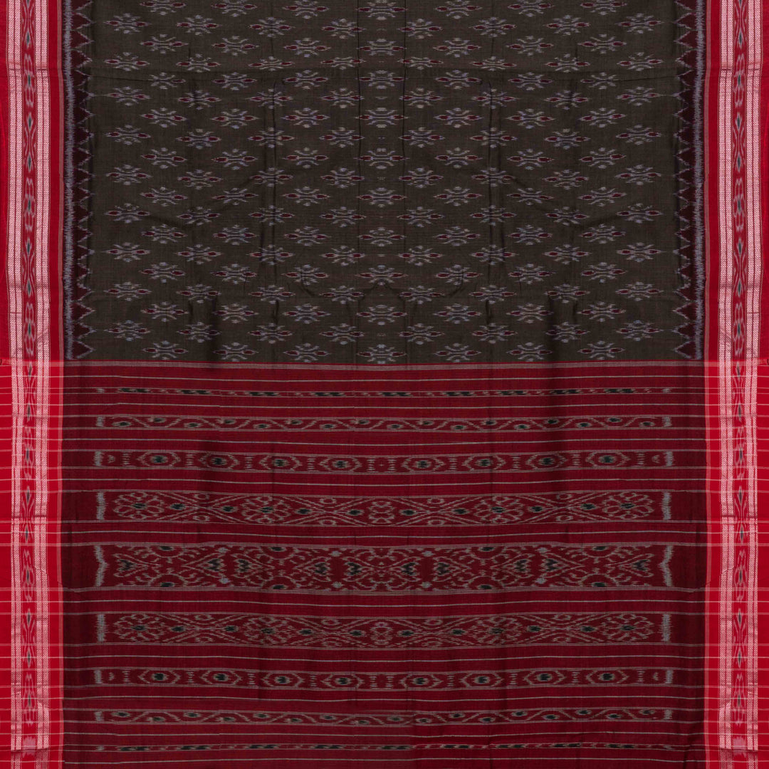 Pallu of Handwoven Grey with Red Ikat Cotton Saree