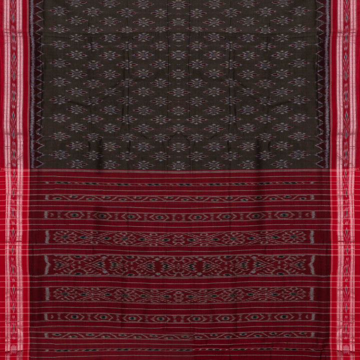 Pallu of Handwoven Grey with Red Ikat Cotton Saree