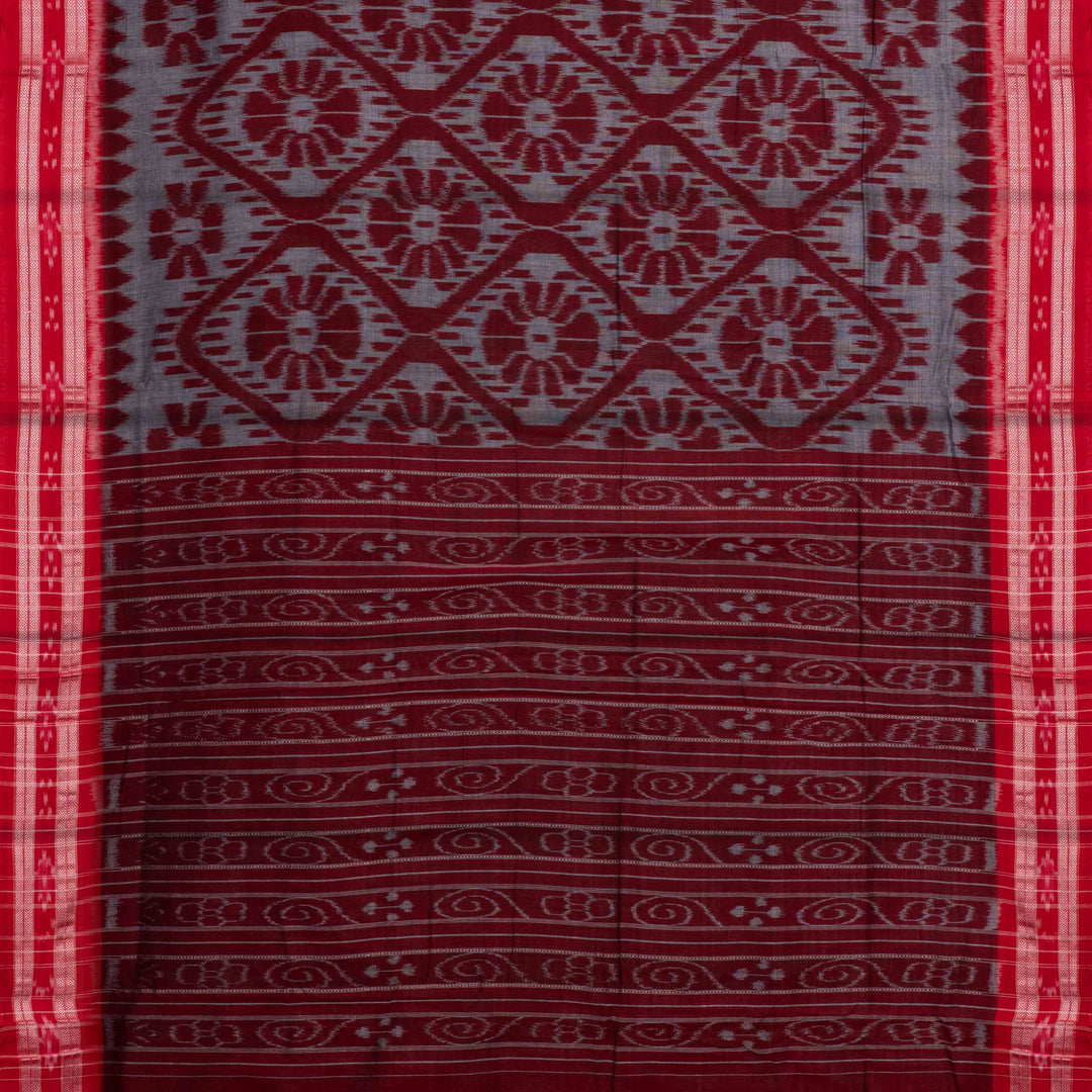 Pallu of Handwoven grey ikkat cotton Saree