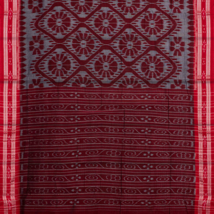 Pallu of Handwoven grey ikkat cotton Saree