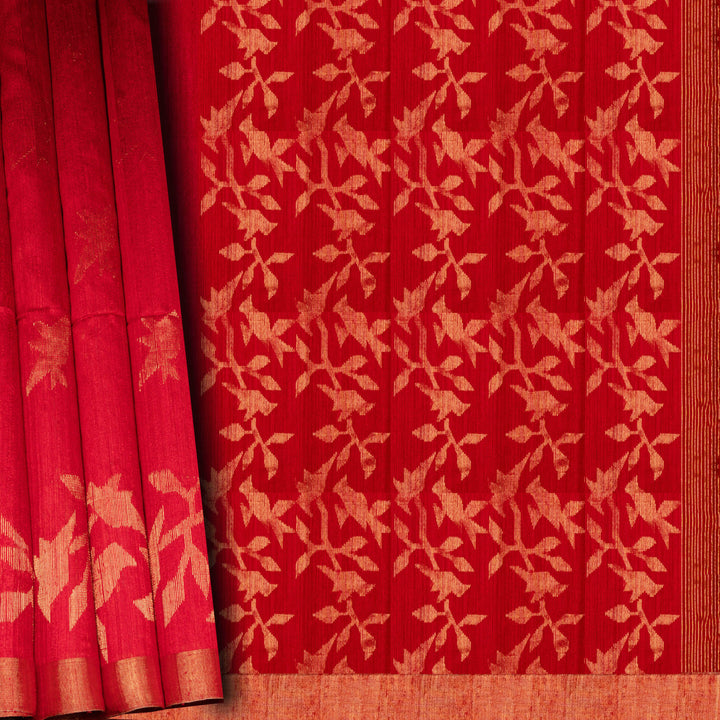 Red fabric with gold leaf pattern